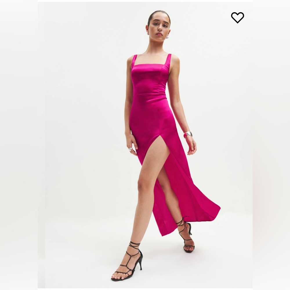 NWT Reformation Solay Silk Dress in Rhubarb Bright Pink
